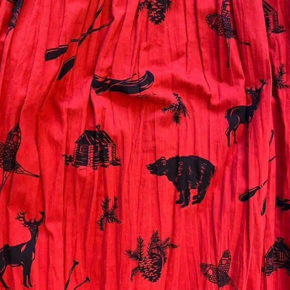 Sharon Young Sportswear Vest and Crinkle Skirt Red Sz S Wildlife Cabincore
